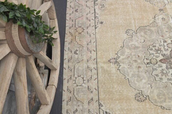 vintage turkish neutral wool oushak rug 6