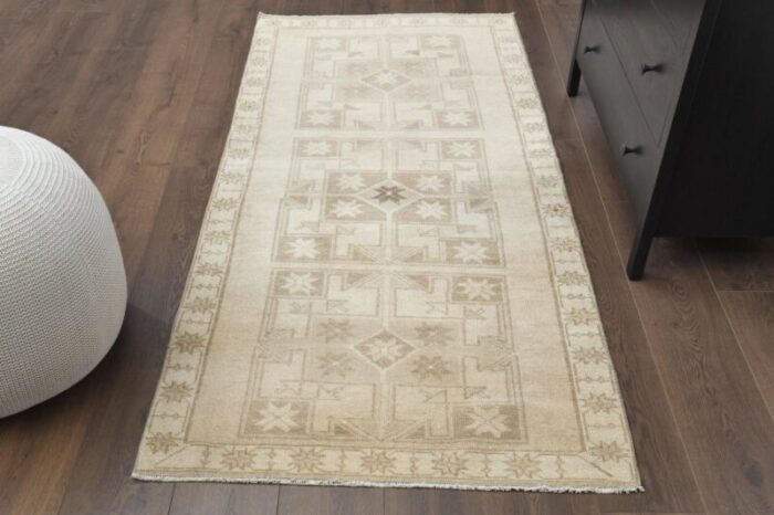 vintage turkish neutral wool runner anatolia 1950s 1