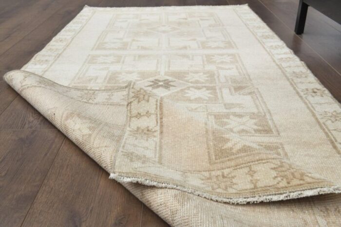 vintage turkish neutral wool runner anatolia 1950s 2