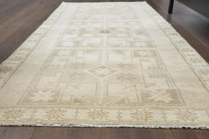 vintage turkish neutral wool runner anatolia 1950s 3