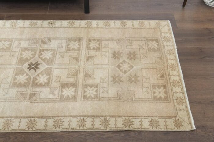 vintage turkish neutral wool runner anatolia 1950s 4