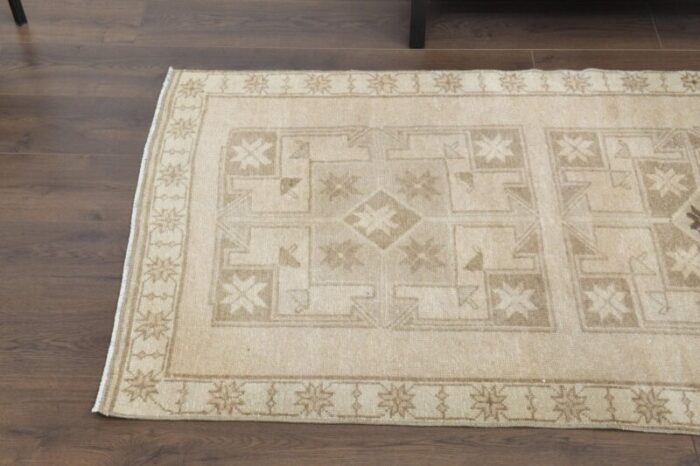 vintage turkish neutral wool runner anatolia 1950s 6