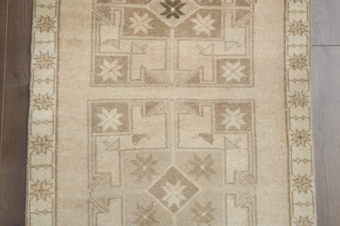 vintage turkish neutral wool runner anatolia 1950s 7