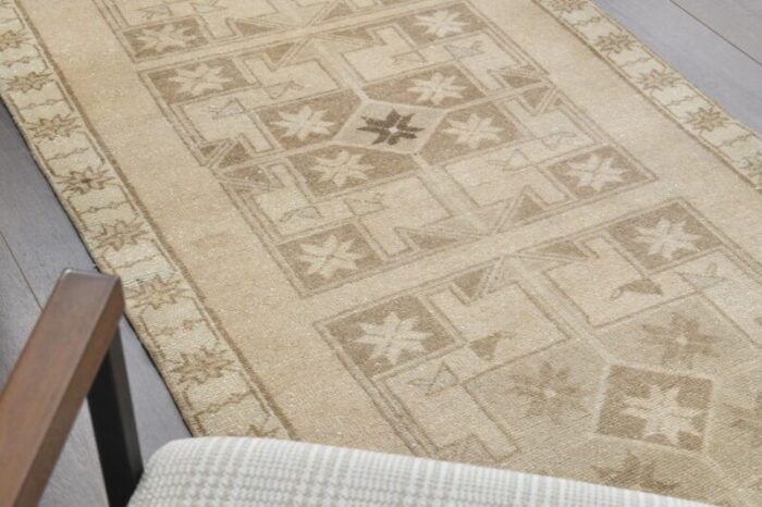 vintage turkish neutral wool runner anatolia 1950s 9