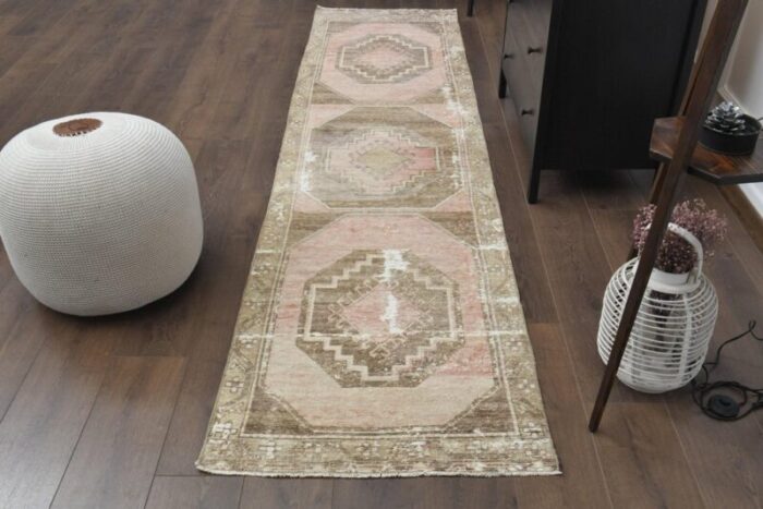 vintage turkish neutral wool runner rug 1960s 1 1