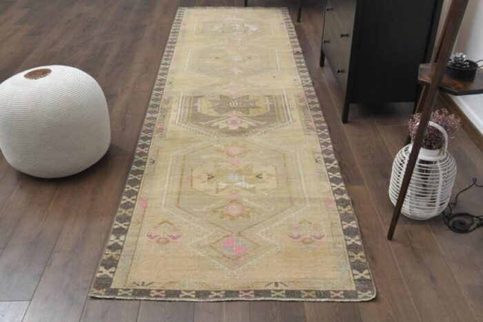 vintage turkish neutral wool runner rug 1960s 1