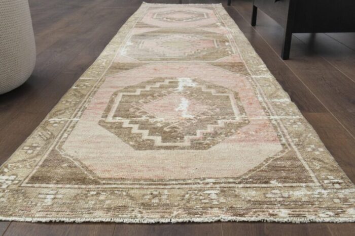 vintage turkish neutral wool runner rug 1960s 2 1