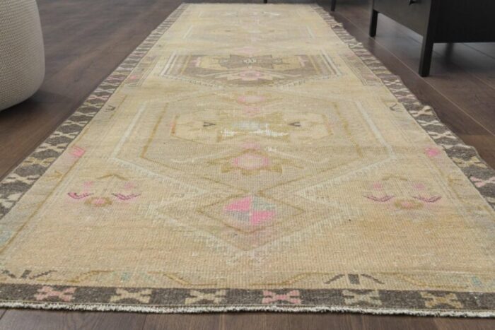 vintage turkish neutral wool runner rug 1960s 2