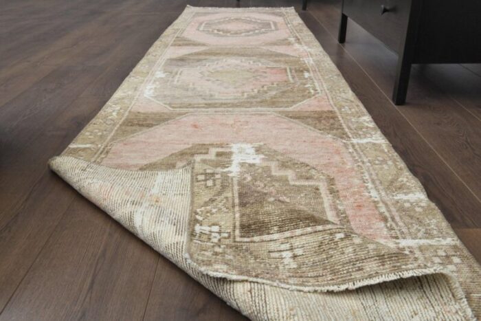 vintage turkish neutral wool runner rug 1960s 3 1