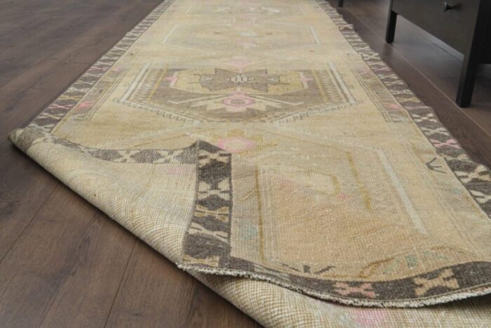 vintage turkish neutral wool runner rug 1960s 3