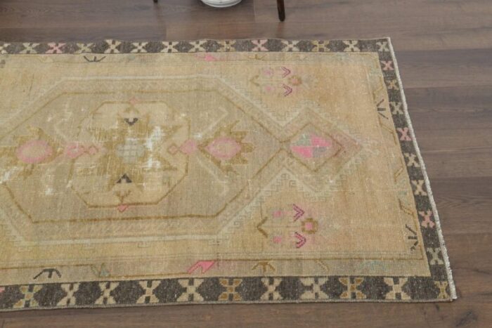 vintage turkish neutral wool runner rug 1960s 4