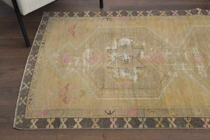 vintage turkish neutral wool runner rug 1960s 6