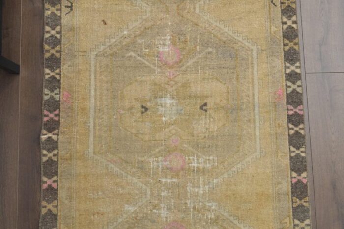 vintage turkish neutral wool runner rug 1960s 7