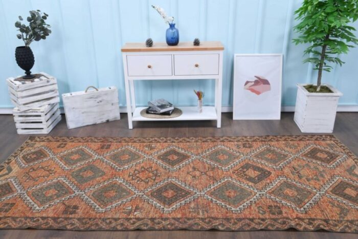 vintage turkish neutral wool runner rug 2