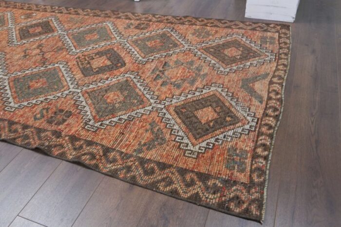 vintage turkish neutral wool runner rug 4