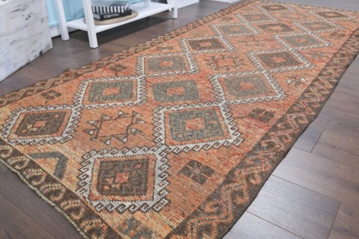 vintage turkish neutral wool runner rug 5