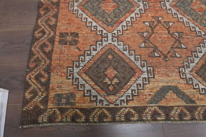 vintage turkish neutral wool runner rug 6