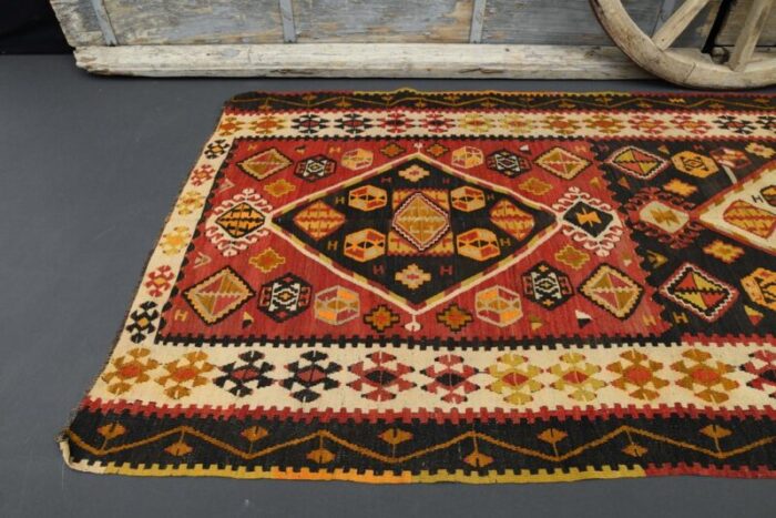 vintage turkish orange brown and green wool area rug 6