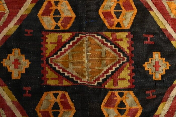 vintage turkish orange brown and green wool area rug 8