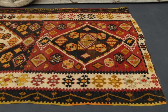 vintage turkish orange brown and green wool area rug 9