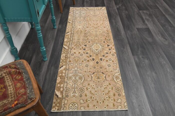 vintage turkish orange floral brown wool runner rug 1960s 2