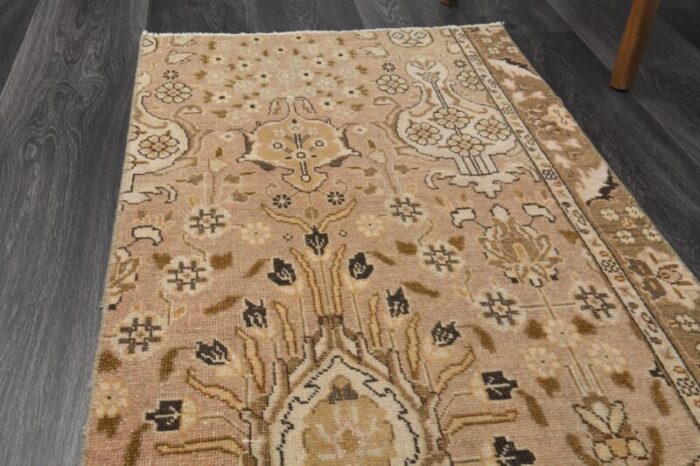 vintage turkish orange floral brown wool runner rug 1960s 8