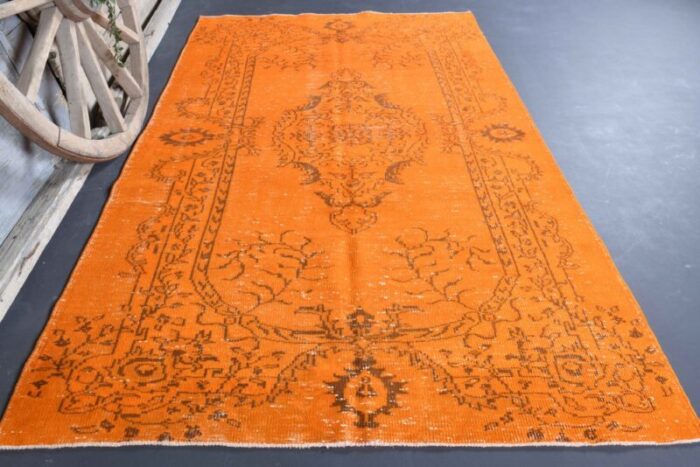 vintage turkish orange floral runner rug 3