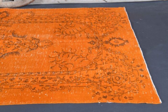 vintage turkish orange floral runner rug 9