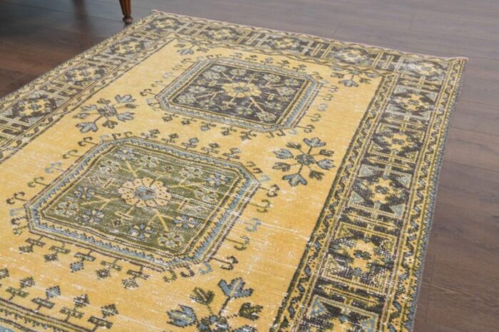 vintage turkish orange green and brown runner rug 7