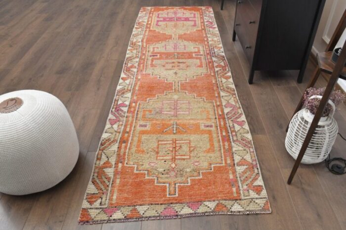 vintage turkish orange oushak runner 1940s 1 1