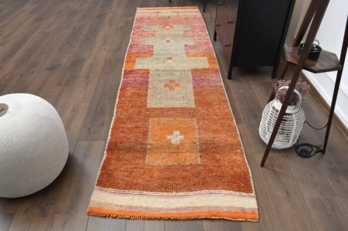 vintage turkish orange oushak runner 1940s 1