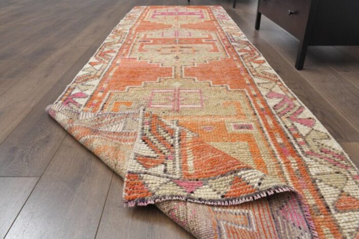 vintage turkish orange oushak runner 1940s 2 1