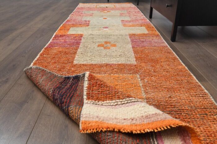 vintage turkish orange oushak runner 1940s 2