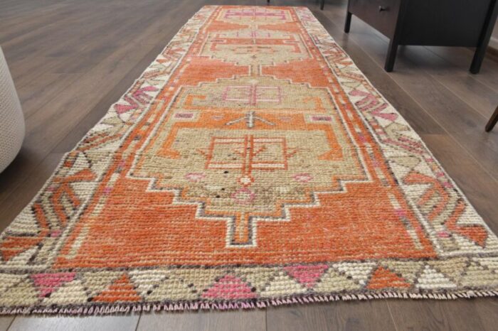 vintage turkish orange oushak runner 1940s 3 1