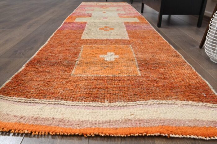 vintage turkish orange oushak runner 1940s 3