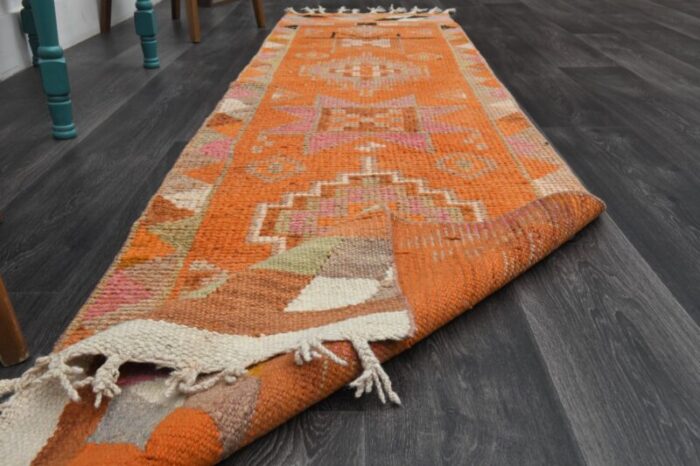 vintage turkish orange oushak runner rug 1960s 10