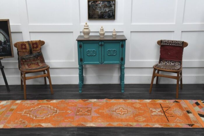 vintage turkish orange oushak runner rug 1960s 3