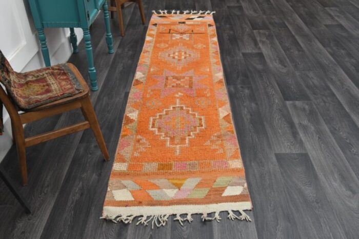 vintage turkish orange oushak runner rug 1960s 4