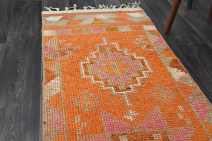 vintage turkish orange oushak runner rug 1960s 5