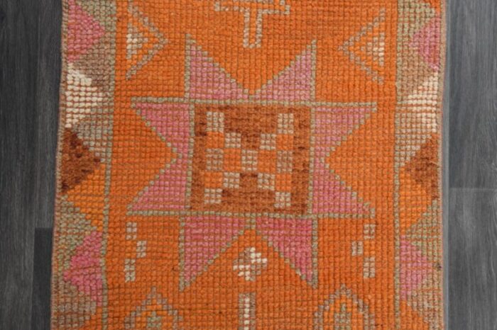 vintage turkish orange oushak runner rug 1960s 7