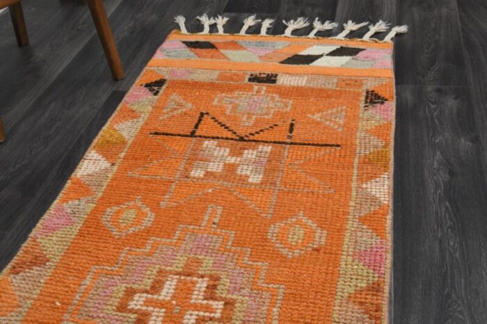 vintage turkish orange oushak runner rug 1960s 8