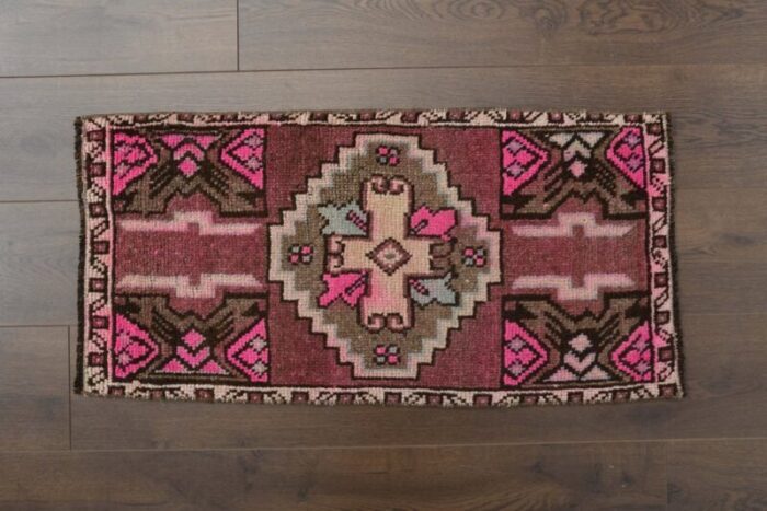 vintage turkish oushak doormat rug 1