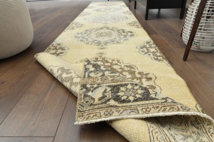 vintage turkish oushak runner rug in wool 1960s 3