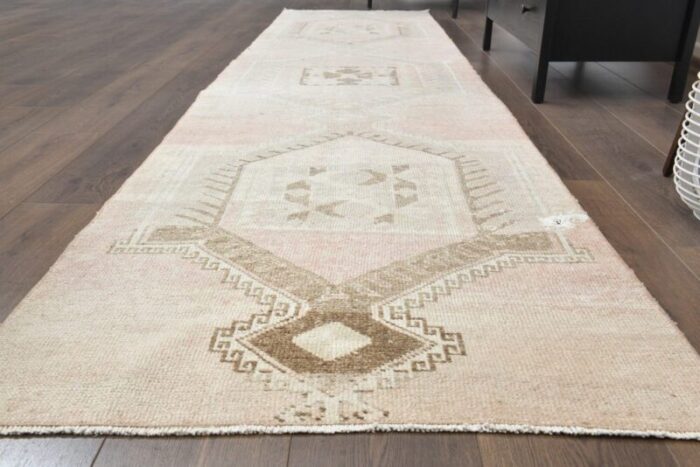 vintage turkish oushak wool runner rug anatolia 1960s 3