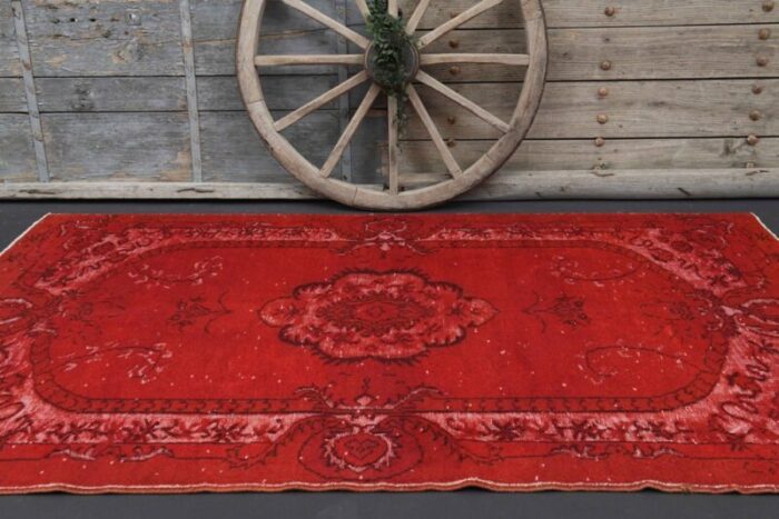 vintage turkish overdyed red rug 4