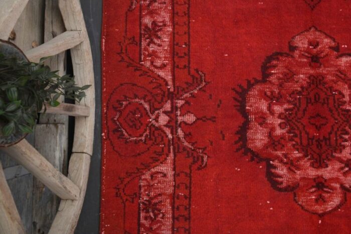 vintage turkish overdyed red rug 6