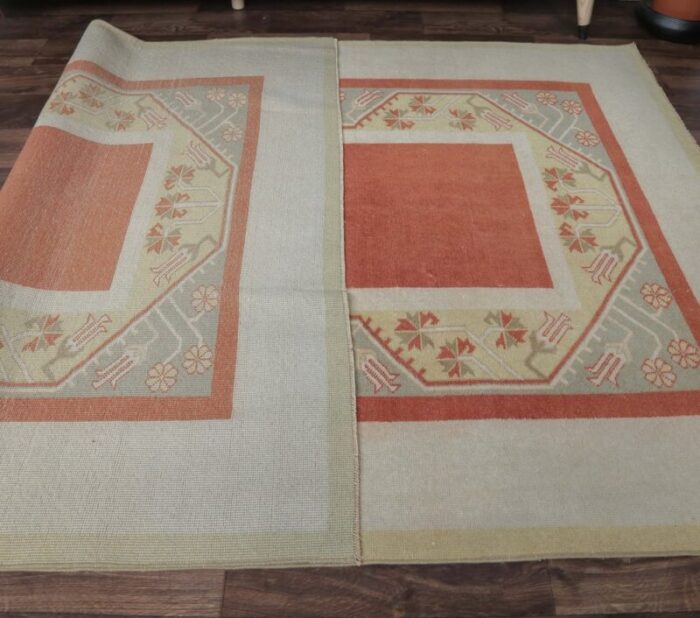 vintage turkish pastel beige and coral rug 3