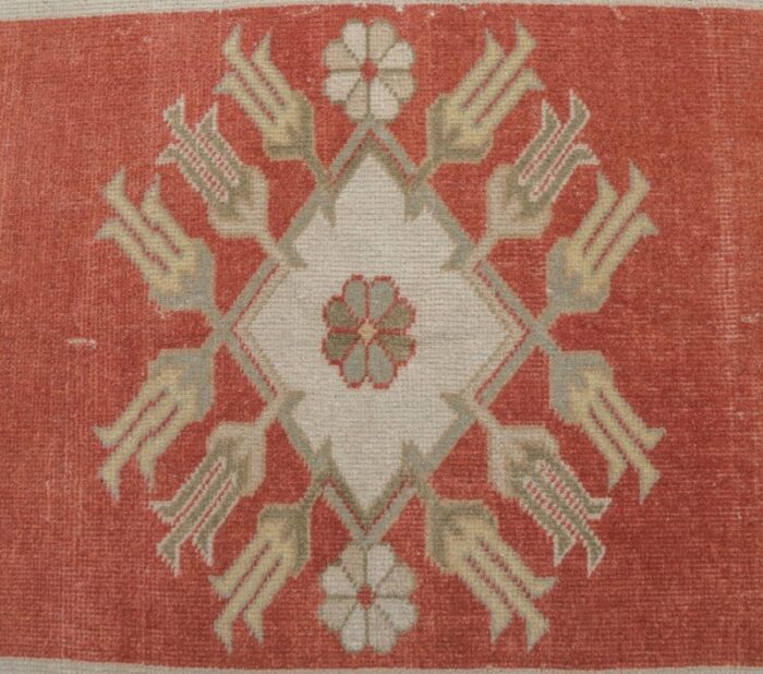 vintage turkish pastel beige and coral rug 6