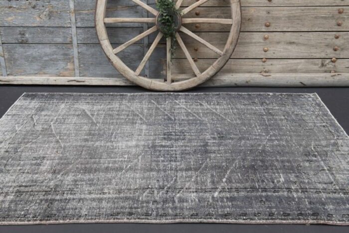 vintage turkish pastel gray brown wool on cotton rug 2