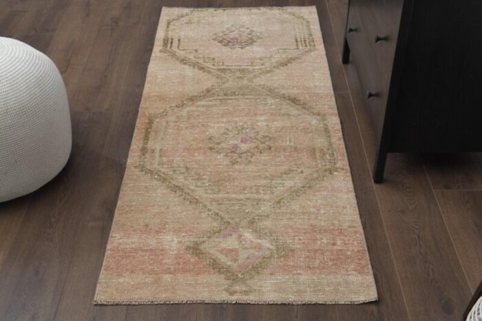 vintage turkish pastel orange wool runner anatolia 1960s 1